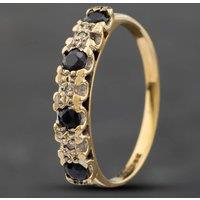 Pre-Owned 9ct Yellow Gold Sapphire & Single Cut Diamond Half Eternity Ring 41671202