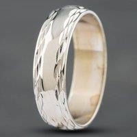 Pre-Owned 9ct White Gold Diamond Cut Edge 5mm Patterned Wedding Ring 41871024