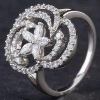 Pre-Owned 18ct White Gold Diamond Openwork Swirl Design Cluster Ring 4312012