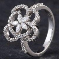 Pre-Owned 18ct White Gold Diamond Openwork Swirl Design Cluster Ring 4312013