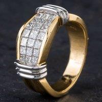 Pre-Owned 18ct Two Colour Gold Princess Cut Diamond Three Row Graduated Band Fancy Ring 4312048