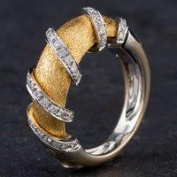 Pre-Owned 18ct Two Colour Gold 0.40ct Brilliant Cut Diamond Diagonal Textured Band By 'Bibigi' Fancy Ring 4312050