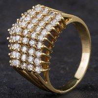 Pre-Owned 14ct Yellow Gold Brilliant Cut Seven Row Diamond Pyramid Design Cluster Ring 4312097