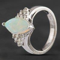 Pre-Owned 14ct White Gold 1.07ct Opal & Brilliant Cut Diamond Shoulder Set Dress Ring 4312243