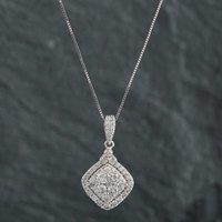 Pre-Owned 9ct White Gold 1.00ct Brilliant Cut Diamond Pendant & 18 Inch Box Chain 4314156