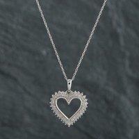 Pre-Owned 9ct White Gold 0.26ct Diamond Heart Pendant & 18 Inch Prince Of Wales Chain 4314160