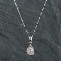 Pre-Owned 9ct White Gold 0.26ct Diamond Teardrop Pendant & 18 Inch Prince Of Wales Chain 4314161