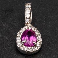 Pre-Owned 14ct White Gold 1.25ct Pink Sapphire & 0.27ct Diamond Tear Drop Pendant 4314543