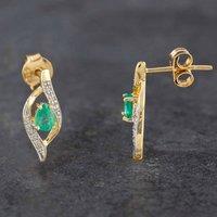 Pre-Owned 9ct Yellow Gold 0.10ct Emerald & 0.16ct Brilliant Cut Diamond Stud Earrings 43170054