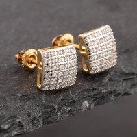 Pre-Owned Two Colour Gold Single Cut Diamond Pave Square Stud Earrings 43171010