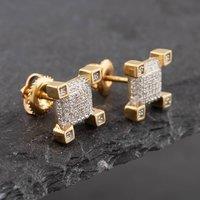 Pre-Owned 9ct Two Colour Gold Single Cut Diamond Pave Square Stud Earrings 43171015