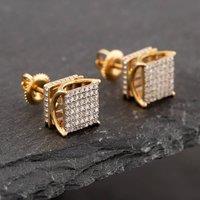 Pre-Owned 9ct Two Colour Gold Single Cut Diamond Pave Square Stud Earrings 43171017