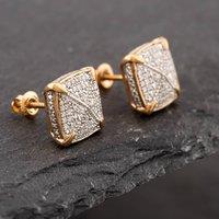 Pre-Owned 9ct Two Colour Gold Single Cut Diamond Pave Cushion Stud Earrings 43171020