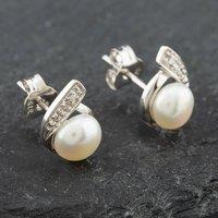 Pre-Owned White Gold Freshwater Pearl & Diamond Stud Earrings 43171071