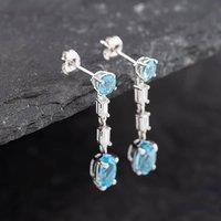 Pre-Owned 14ct White Gold Blue Topaz & Baguette Cut Diamond Dropper Earrings 43171114