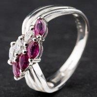 Pre-Owned Platinum 0.60ct Pear Shaped 0.60ct Ruby & 0.25ct Diamond Offset Ring 4335006