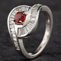 Pre-Owned 9ct White Gold 0.50ct Ruby & 0.95ct Baguette Cut Diamond Cross Over Design Cluster Ring 4335013