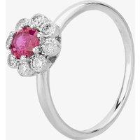 Pre-Owned 14ct White Gold 0.40ct Ruby & 0.25ct Diamond Flower Cluster Ring 4335052