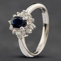 Pre-Owned Platinum 0.27ct Oval Cut Sapphire & 0.27ct Diamond Cluster Ring 43361029