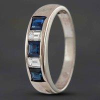 Pre-Owned Platinum 0.73ct Sapphire & 0.27ct Baguette Cut Diamond Five Stone Ring 433615722