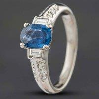 Pre-Owned Platinum 1.05ct Sapphire & 0.21ct Baguette Cut Diamond Three Stone Ring 433615725