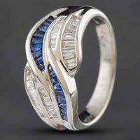 Pre-Owned Platinum 0.47ct Sapphire & 0.54ct Baguette Cut Diamond Swirl Dress Ring 433615736