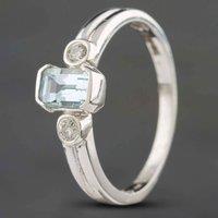 Pre-Owned 14ct White Gold Aquamarine & Brilliant Cut Diamond Three Stone Ring 4340155216