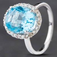 Pre-Owned 14ct White Gold 0.77ct Blue Topaz & 0.37ct Brilliant Cut Diamond Oval Cluster Ring 4345015