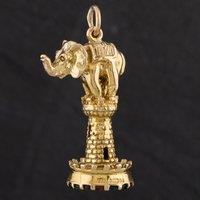 Pre-Owned 9ct Yellow Gold Bloodstone Elephant & Castle Loose Pendant 4514022
