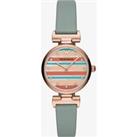 Emporio Armani Ladies T-Bar Rose Gold Plated Multicolour Dial Blue Reversible Strap Watch AR11292