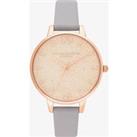 Olivia Burton Glitter Dial Pale Rose Gold and Grey Lilac Leather Strap Watch OB16GD45