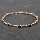 Pre-Owned 9ct Yellow Gold Oval Cut Sapphire & Diamond 7 Inch Bracelet 41061071