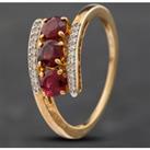 Pre-Owned 9ct Yellow Gold 0.95ct Burmese Red Spinel & White Zircon Crossover Ring 41101467