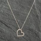 Pre-Owned 9ct White Gold Brilliant Cut Diamond Open Heart Pendant & 18 Inch Curb Chain 41141101
