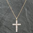 Pre-Owned 14ct Yellow Gold Cubic Zirconia Cross Pendant & 16 Inch Prince Of Wales Chain 41141513