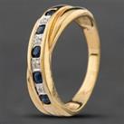 Pre-Owned 9ct Yellow Gold Sapphire & Single Cut Diamond Crossover Half Eternity Ring 41381345