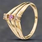 Pre-Owned 9ct Yellow Gold Pink Topaz & Brilliant Cut Diamond Openwork Wishbone Ring 41381617