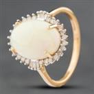 Pre-Owned 9ct Yellow Gold Diamond & Opal Oval Cabochon Cut Cluster Ring 41481132