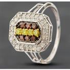 Pre-Owned 9ct White Gold 1.00ct Brilliant Cut Red, White & Yellow Diamond Octagonal Cluster Ring