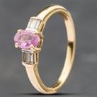Pre-Owned 9ct Yellow Gold Oval Cut Pink Topaz & Diamond Shoulder Set Solitaire Ring 41671168