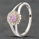 Pre-Owned 9ct White Gold Pink Sapphire & Single Cut Diamond Oval Cluster Ring 41671187
