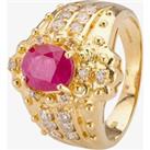Pre-Owned 18ct Yellow Gold Oval Rubover 1.50ct Ruby & 0.40ct Diamond Two Row Ring 4312056