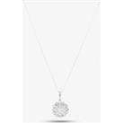 Pre-Owned 9ct White Gold 1.00ct Diamond Cluster Pendant & 18 Inch Curb Chain 4314168