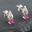 Pre-Owned White Gold 0.42ct Pear Shaped Ruby & Diamond Stud Earrings 43171056