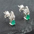 Pre-Owned White Gold 0.33ct Pear Shaped Emerald & Diamond Stud Earrings 43171057