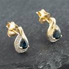 Pre-Owned Yellow Gold 0.40ct Pear Shaped Sapphire & Diamond Stud Earrings 43171058