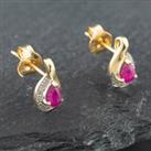Pre-Owned Yellow Gold 0.34ct Pear Shaped Ruby & Diamond Stud Earrings 43171059