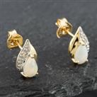 Pre-Owned Yellow Gold 0.44ct Opal & Diamond Pear Shaped Stud Earrings 43171073