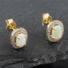 Pre-Owned Yellow Gold 0.48ct Opal & Diamond Oval Stud Earrings 43171074