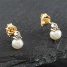 Pre-Owned Yellow Gold Freshwater Pearl & Diamond Stud Earrings 43171075